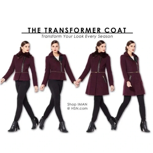 IMAN Women Platinum Rock The Runaway Transformer Wool Blend Navy Coat Size Small - Picture 15 of 15